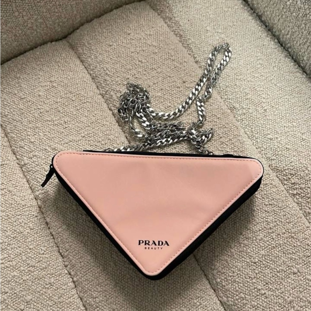 Prada Pink and Black Clutch with Silver Chain